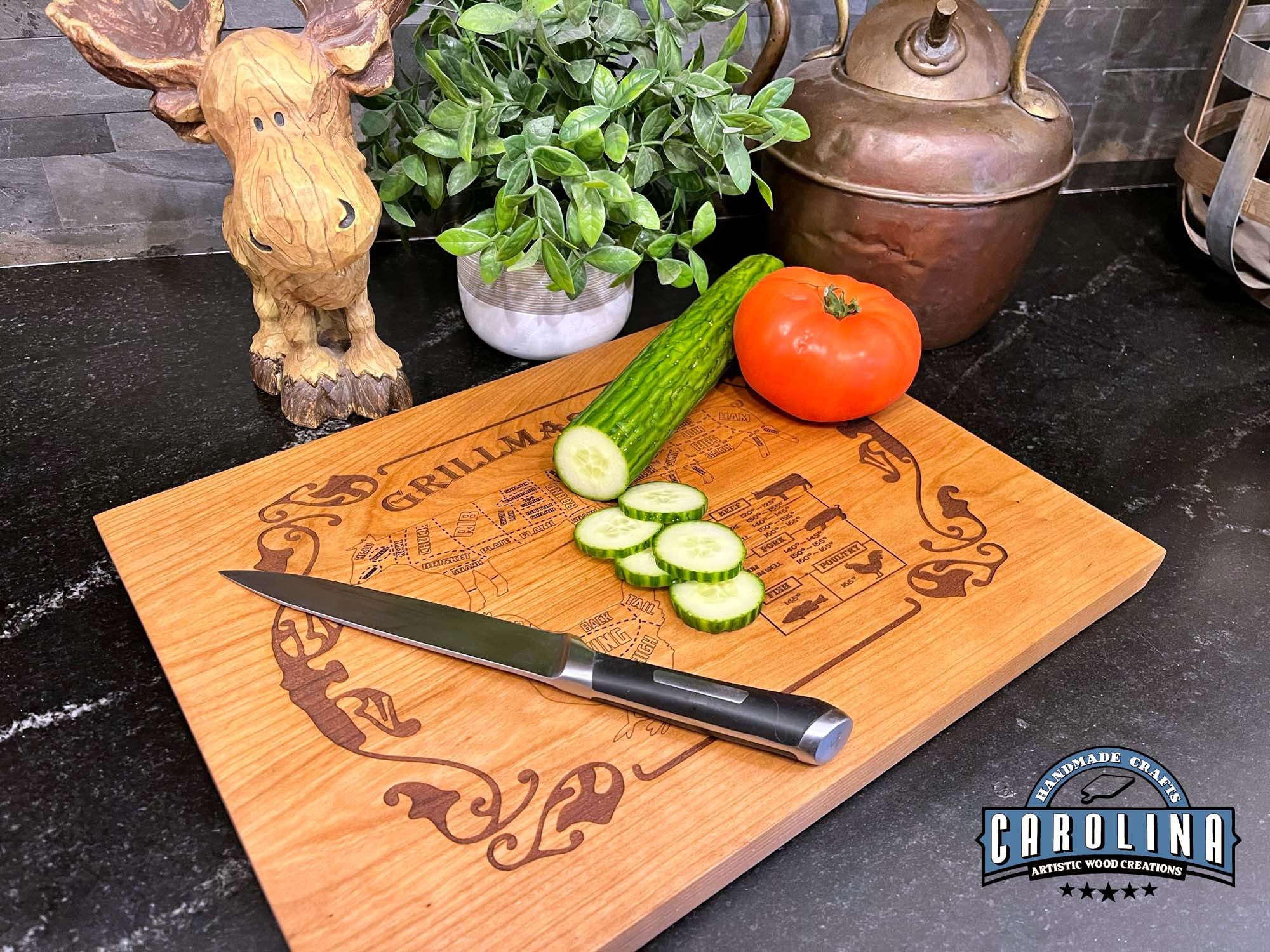 Cutting Board - Sapele Wood Accented with Onyx Epoxy Resin River